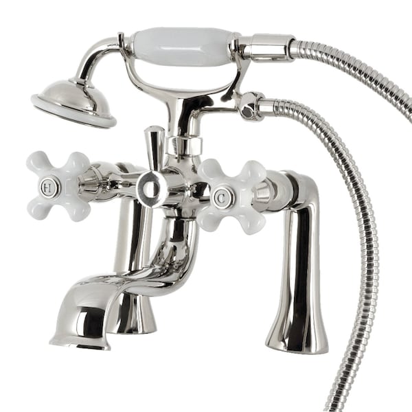Kingston Brass Deck Mount Clawfoot Tub Faucet with Hand Shower, Polished Nickel KS228PXPN - main